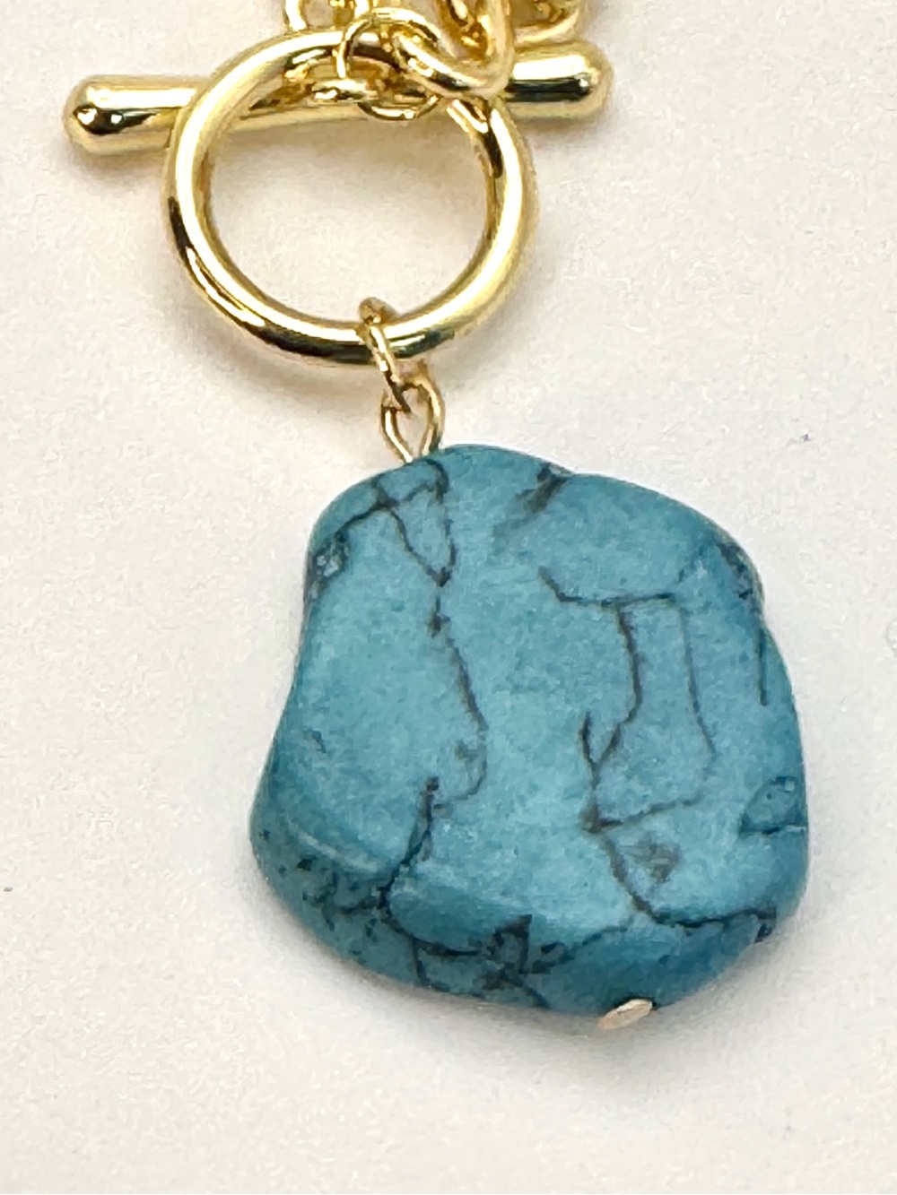 NWT 18K Gold Plated Link Chain Statement Toggle Necklace Turquoise  Pendant Boho - Picture 6 of 8